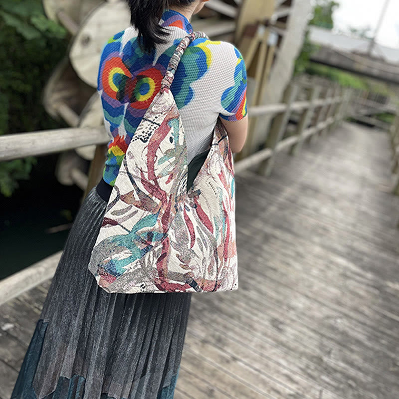 Handmade Embroidered Canvas Tote Bag Set with Spiritual Pattern