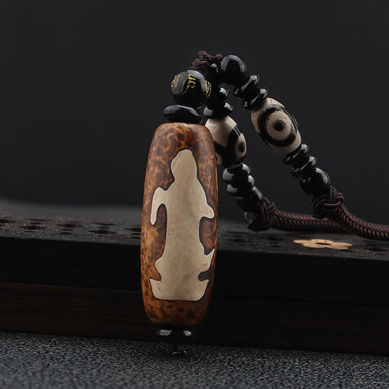 Om Mani Padme Hum Dzi Bead Necklace with Avalokitesvara Pattern