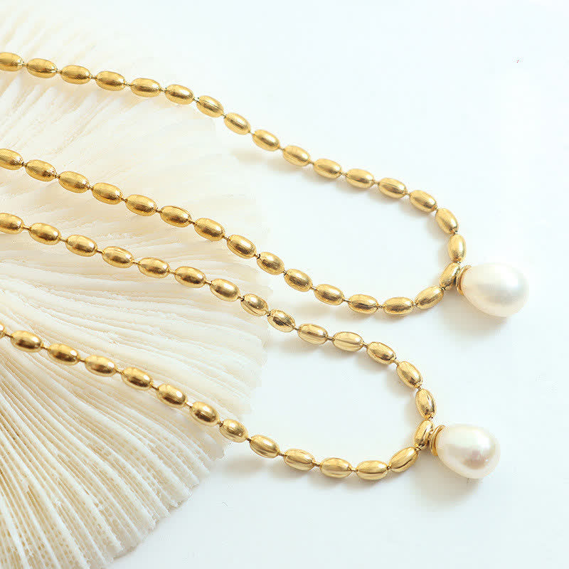 Pearl Necklace Peace Pendant | Calming Titanium Steel Chain