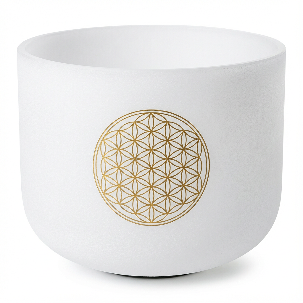 528 Hz C Note High C Flower of Life Frosted Crystal Bowl