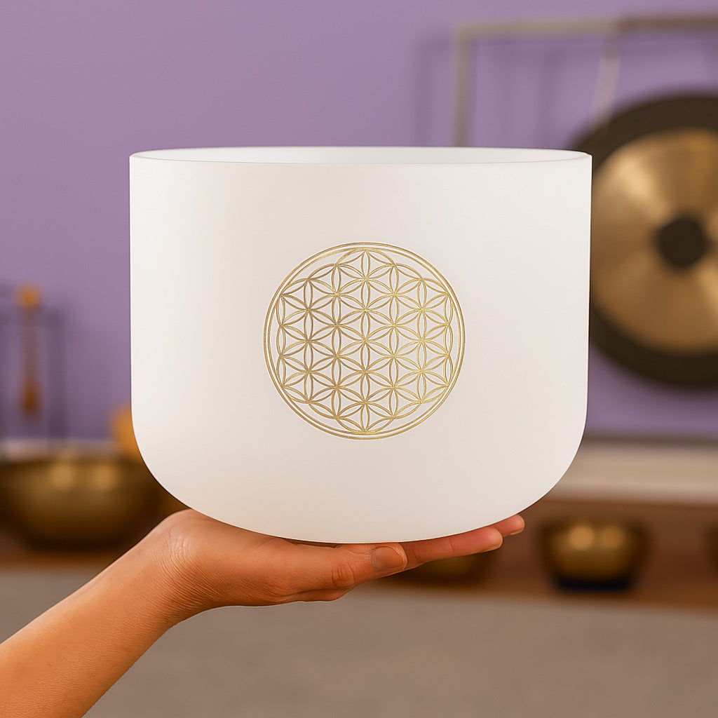 528 Hz C Note High C Flower of Life Frosted Crystal Bowl