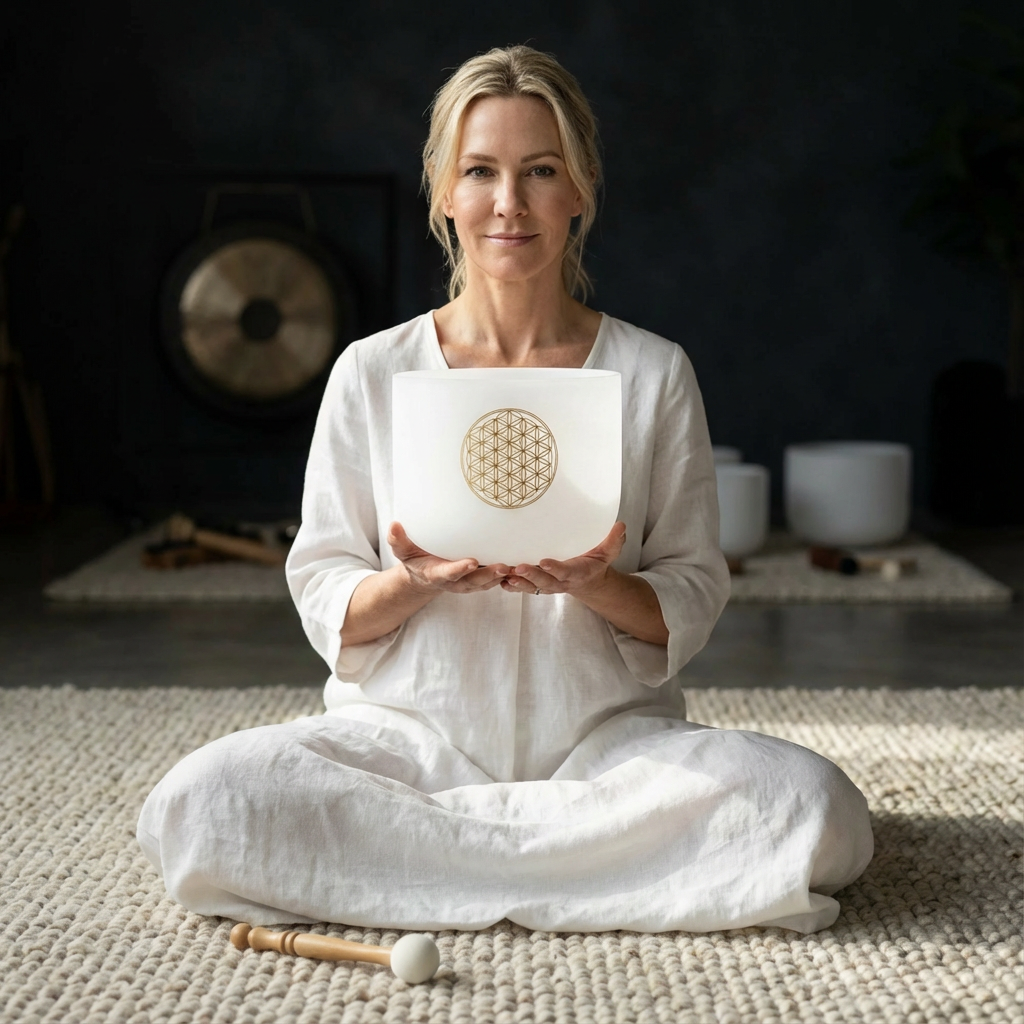 528 Hz C Note High C Flower of Life Frosted Crystal Bowl