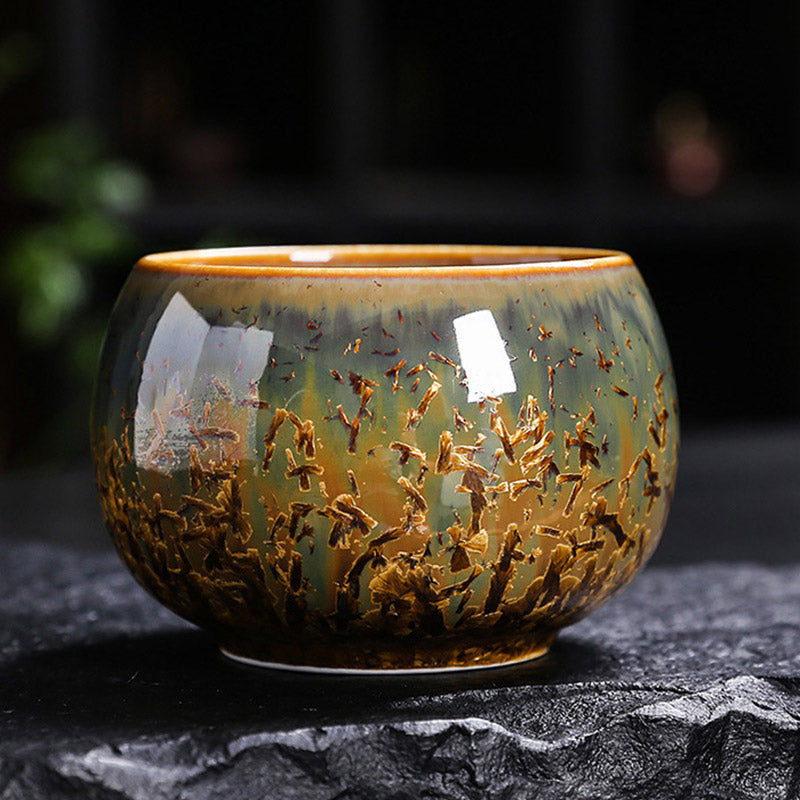 Colorful Brown Ceramic Chinese Tea Cup Bowl 210ml Size