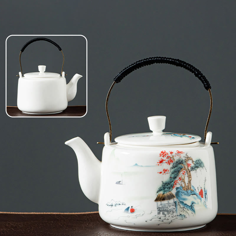 Vintage Ceramic Dragon Mountain Fisherman Kung Fu Teapot 600ml