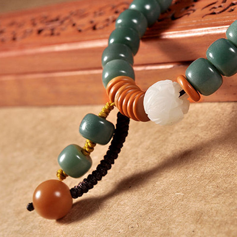 108-Bead Bodhi Seed Success Bracelet with Lotus Symbol