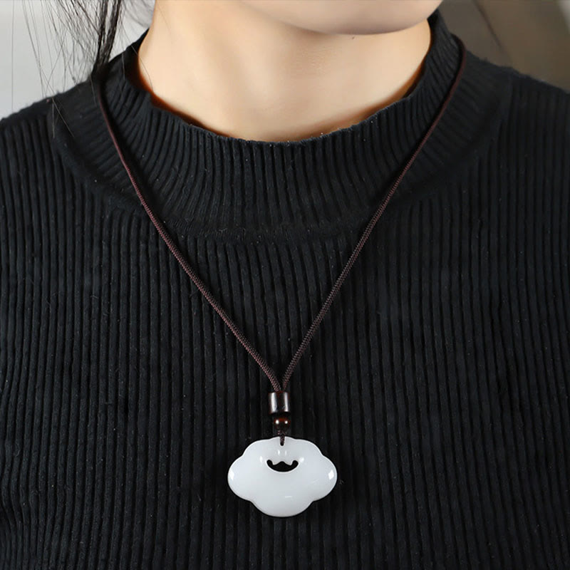 Unisex Tianshan Jade Chinese Lock Abundance Necklace