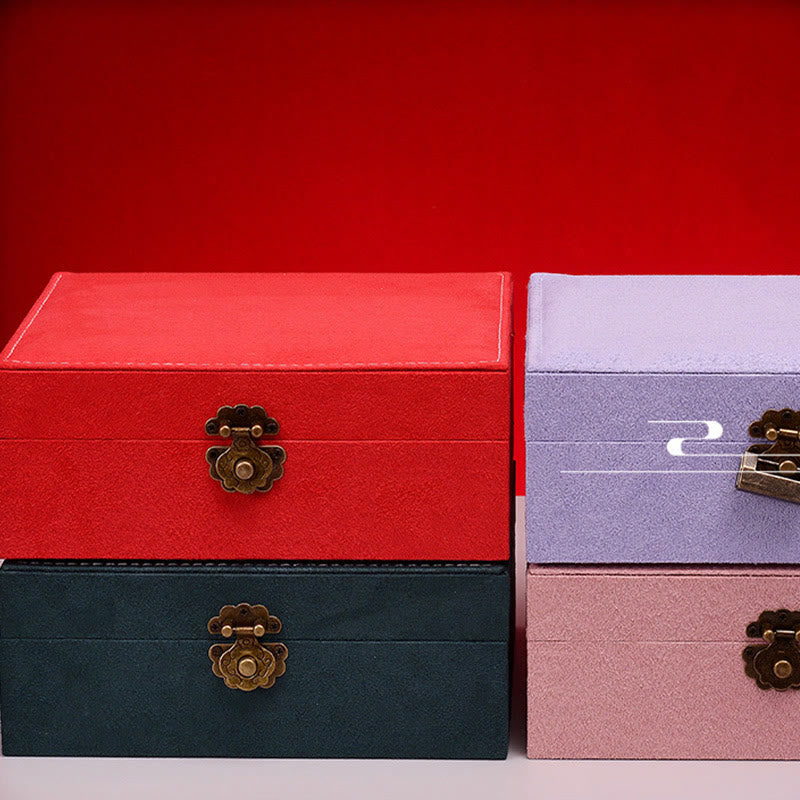 Two-Layer Flannel Jewelry Box with Lock for Zen Decor