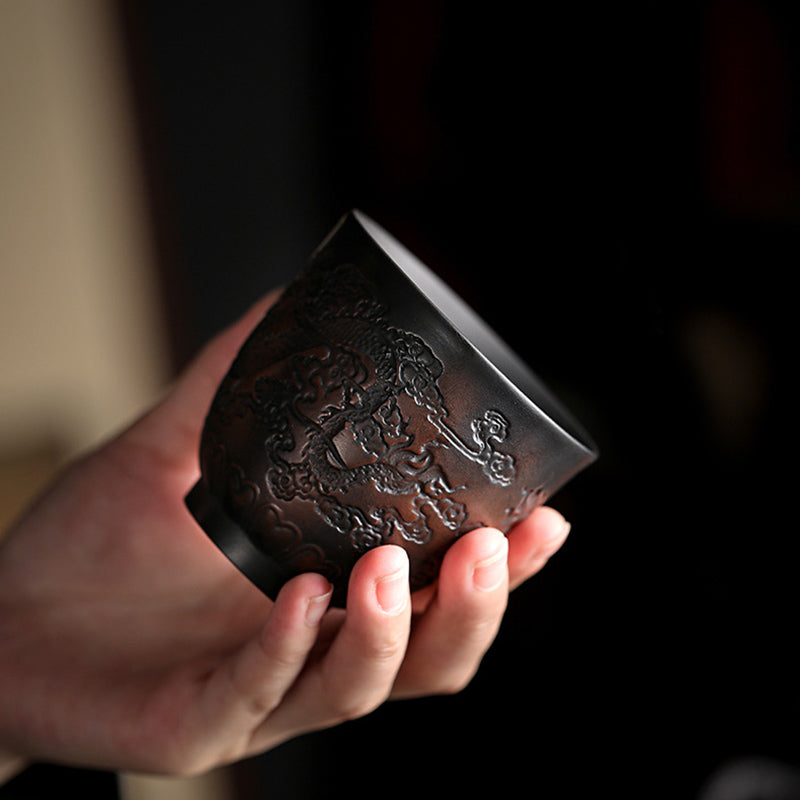 Ceramic Zen Teacup with Lotus & Dragon Design - 130ml Bowl