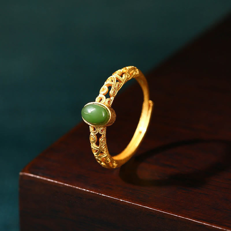 Adjustable Cyan Jade Luck Ring for Success and Healing