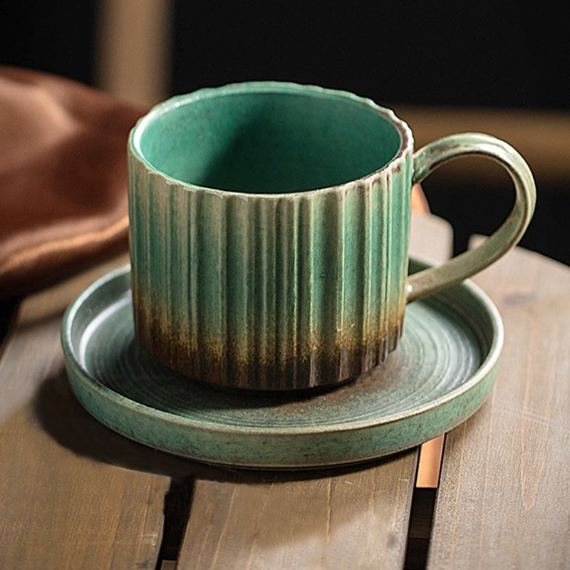 250ml Retro Striped Kiln Change Ceramic Coffee Mug | Zen Decor