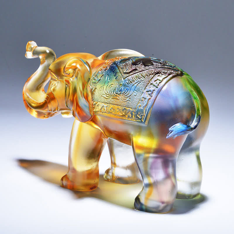 Liuli Crystal Elephant Art Piece | Wisdom & Wealth Figurine