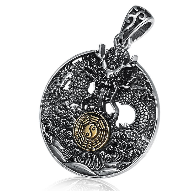Dragon Waves Yin Yang Bagua Necklace | Luck Strength Pendant