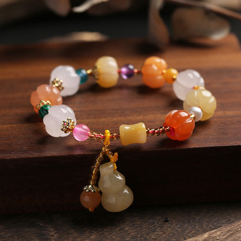 Golden Silk Jade Wealth Bracelet with Pixiu for Luck