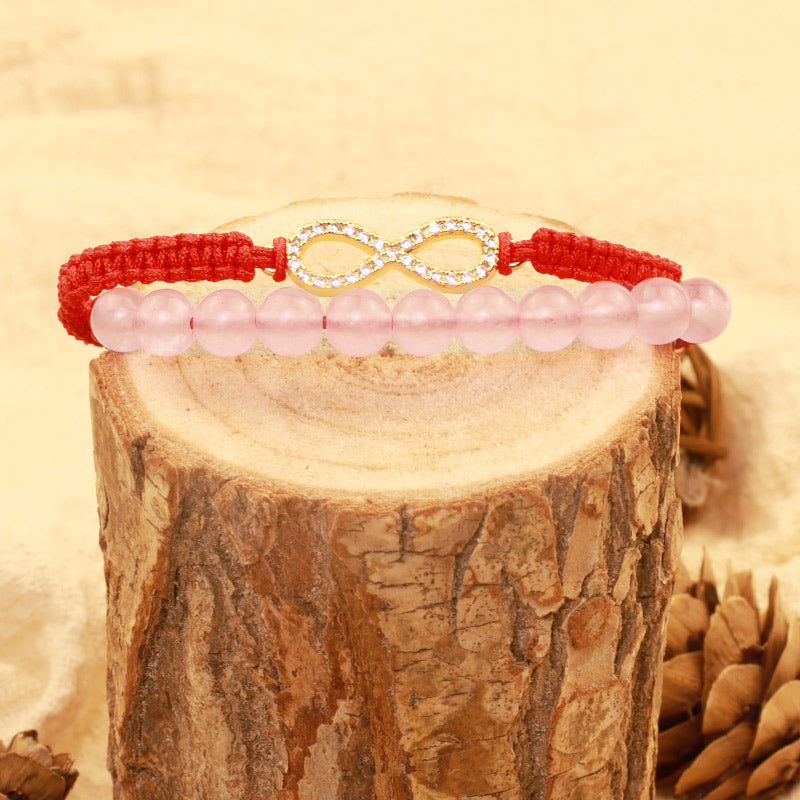 Lotus Pink Crystal Red String Bracelet 38cm Unisex