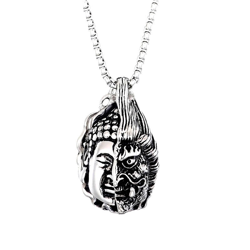 Half Buddha Half Devil Titanium Steel Unisex Necklace