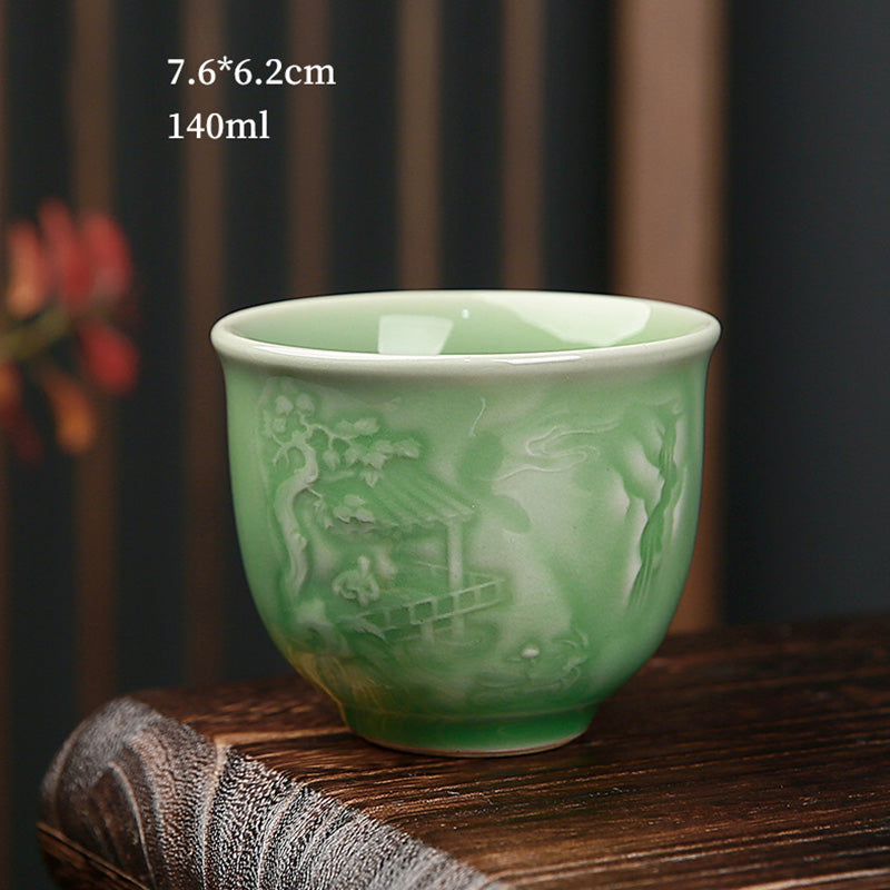 Ceramic Teacup with Zen Landscape Art | 130-195ml Capacity