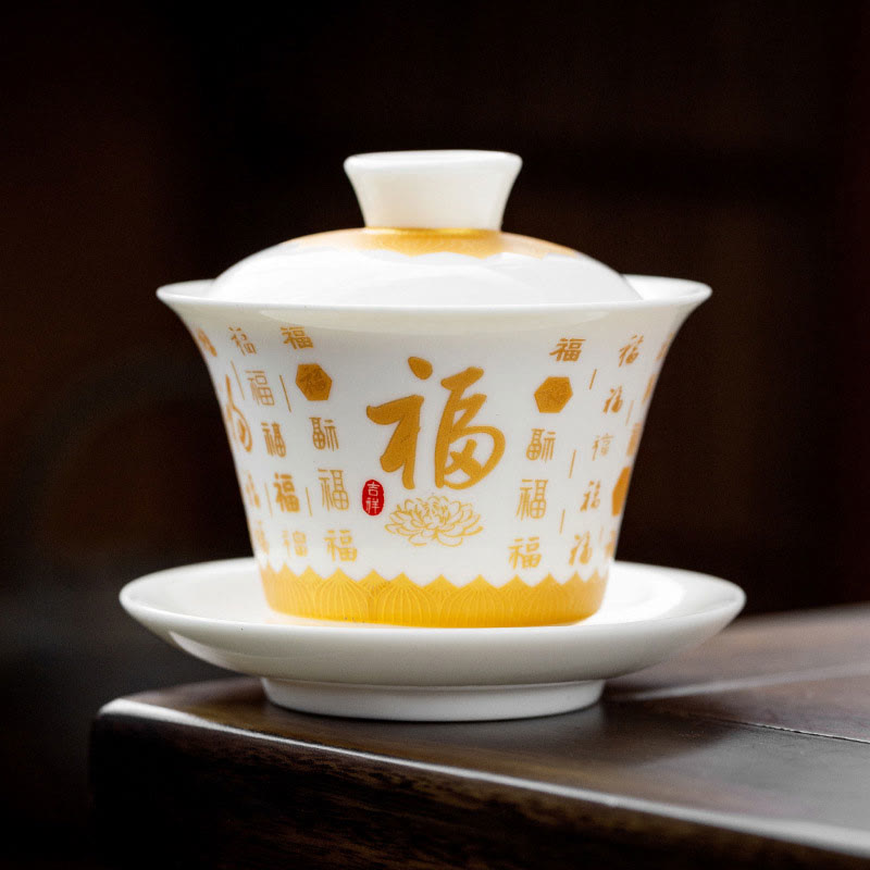 Fu Character Ceramic Gaiwan 150ml Meditation Tea Set