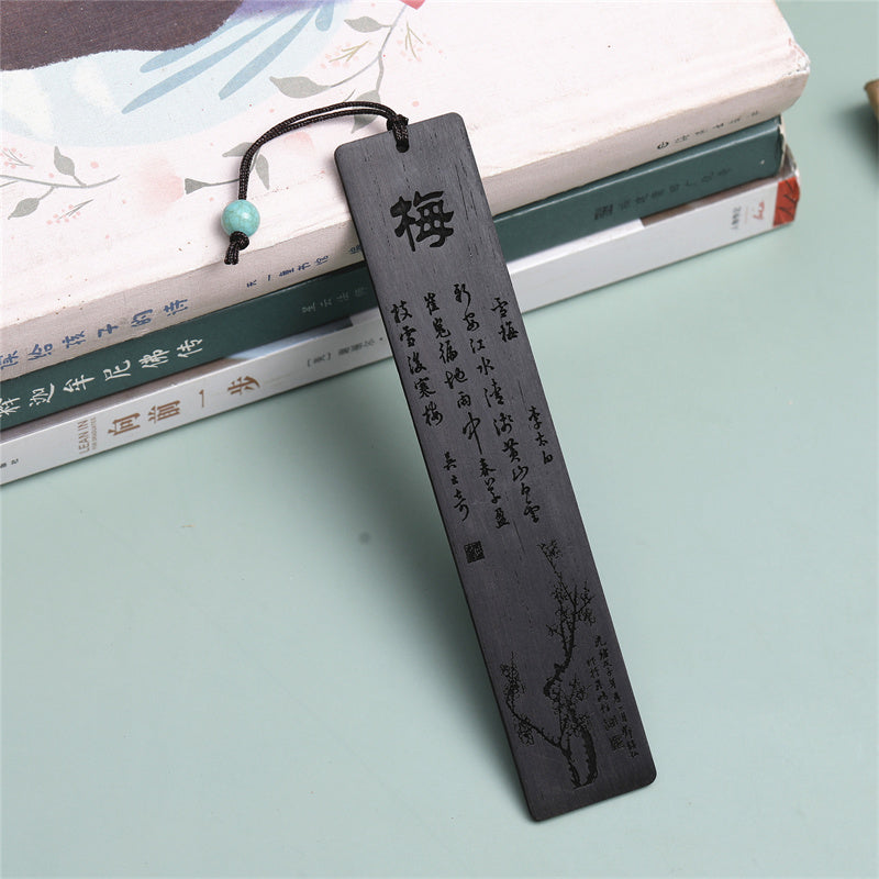Wooden Zen Decor Bookmark with Plum Orchid Bamboo Chrysanthemum Motifs