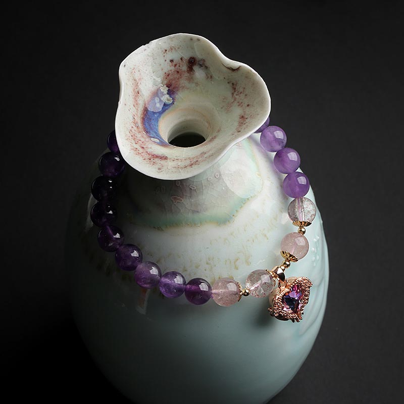 8mm Amethyst Strawberry Quartz Healing Bracelet