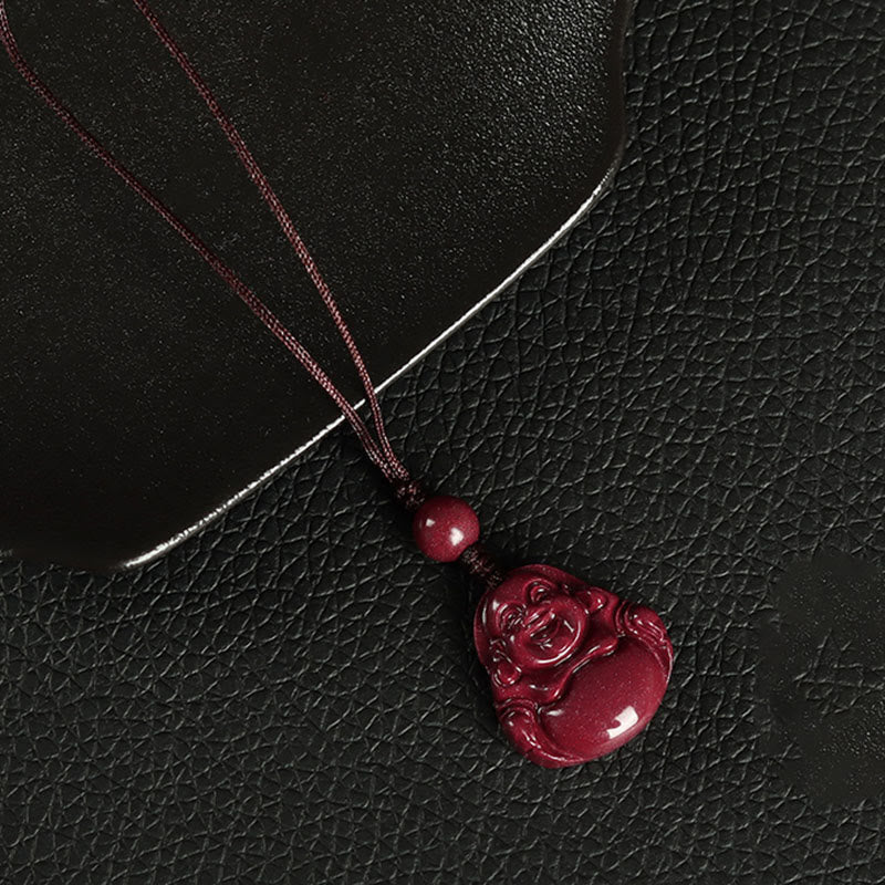 Laughing Buddha Cinnabar Necklace Pendant Blessing Charm