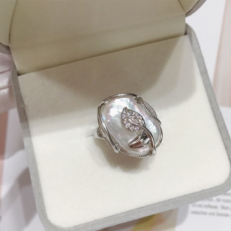 Adjustable Pearl Copper Plated Gold Flower Ring for Wealth & Happiness