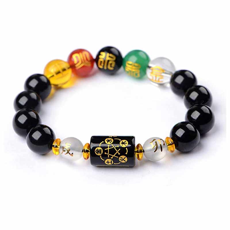 Chinese Zodiac Feng Shui Obsidian Bracelet | 10mm Five Elements Wealth