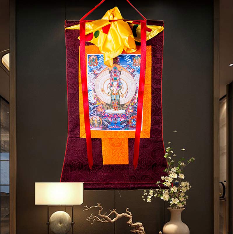 Tibetan Avalokitesvara Thangka Wall Decor 60cm Blessing