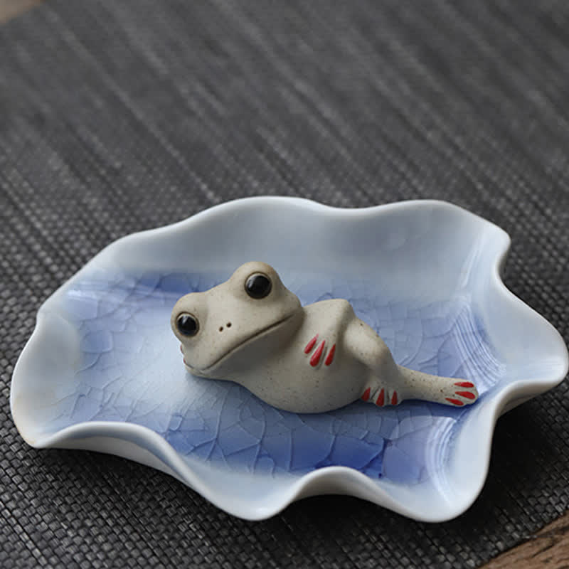 Meditating Ceramic Small Frog Statue for Zen Calm Décor