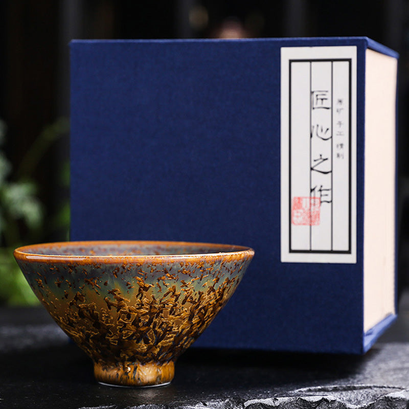 Colorful Brown Ceramic Chinese Tea Cup Bowl 210ml Size