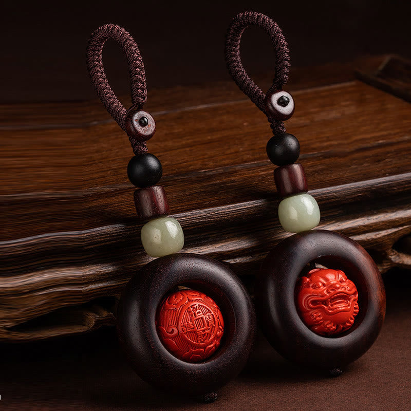 Small Leaf Red Sandalwood Om Mani Padme Hum Protection Key Chain