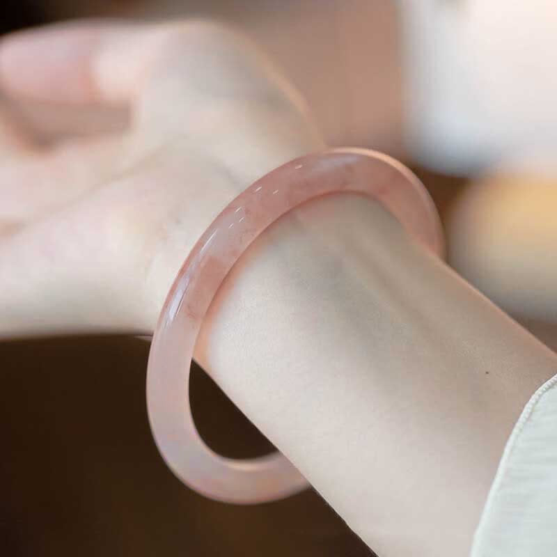 54-56mm Pink Golden Silk Jade Wealth Luck Bracelet