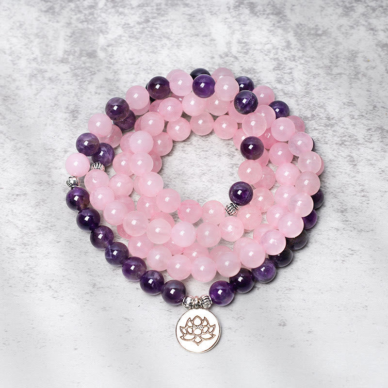 6mm Rose Quartz Amethyst Meditation Mala Bracelet