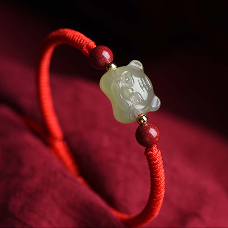 Jade Cinnabar Lucky Tiger String Bracelet for Protection & Luck
