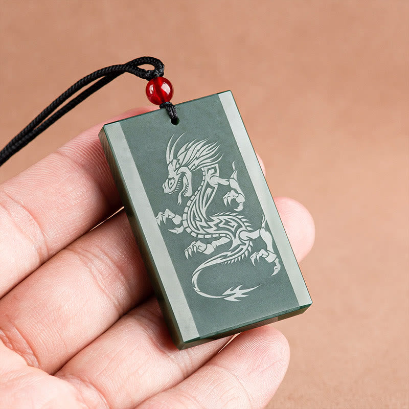Hetian Cyan Jade Dragon Success Necklace Pendant