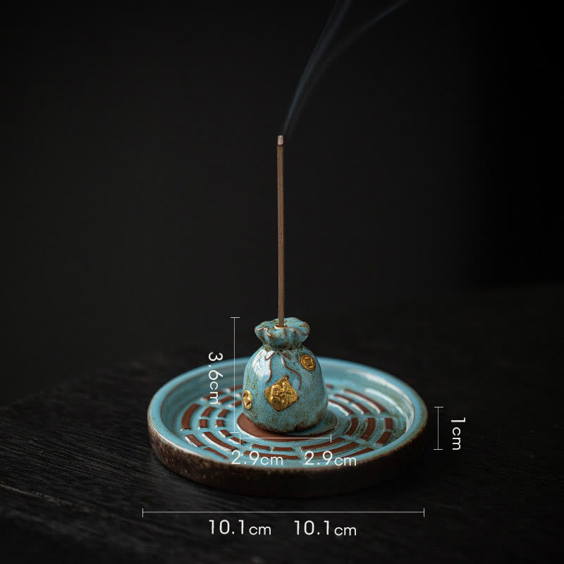 Ceramic Bagua Incense Burner | Treasure Bowl & Lucky Bag Set