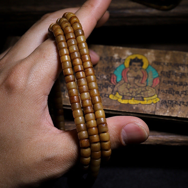 Yak Bone Amber 108 Bead Mala Bracelet for Balance