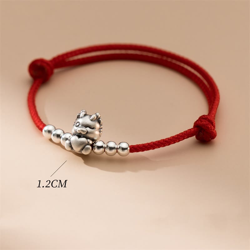 23cm Sterling Silver Dragon Luck Red String Bracelet