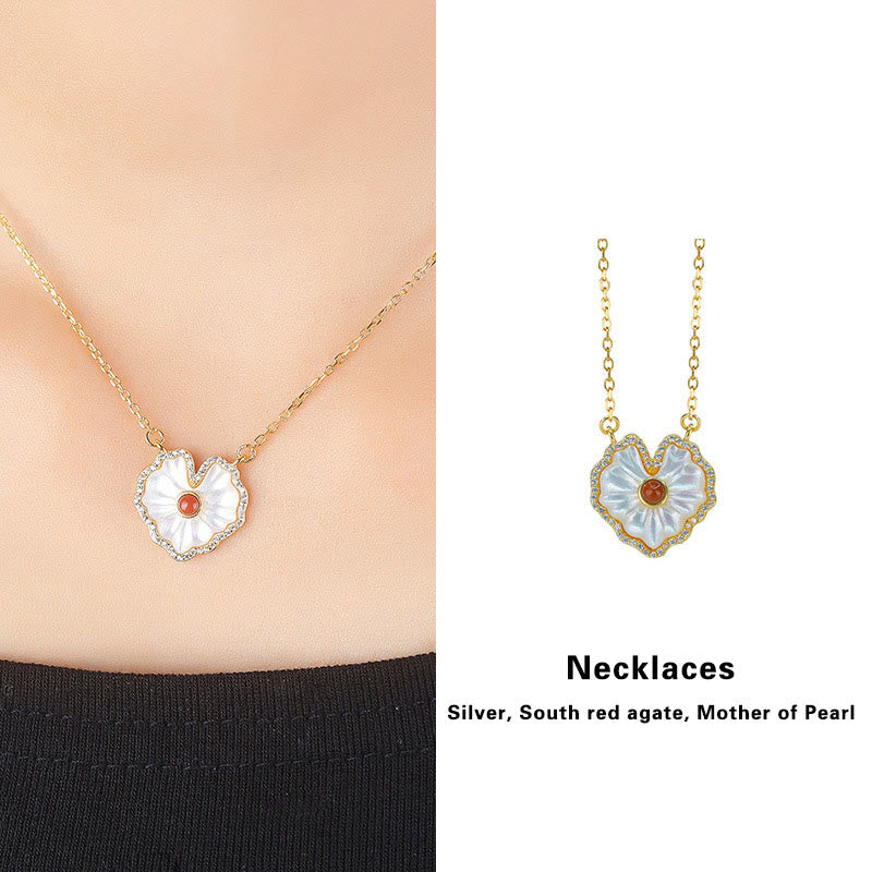 925 Sterling Silver Spiritual Necklace Set with Tridacna Red Agate Lazurite