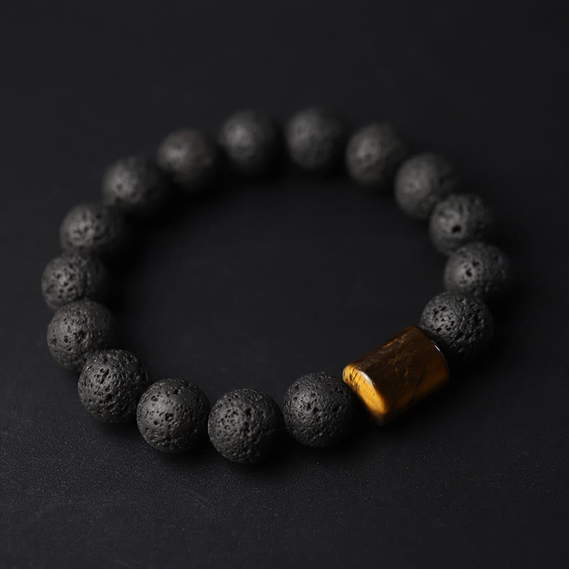 Unisex Tiger Eye Lava Rock Healing Bracelet 10mm Beads