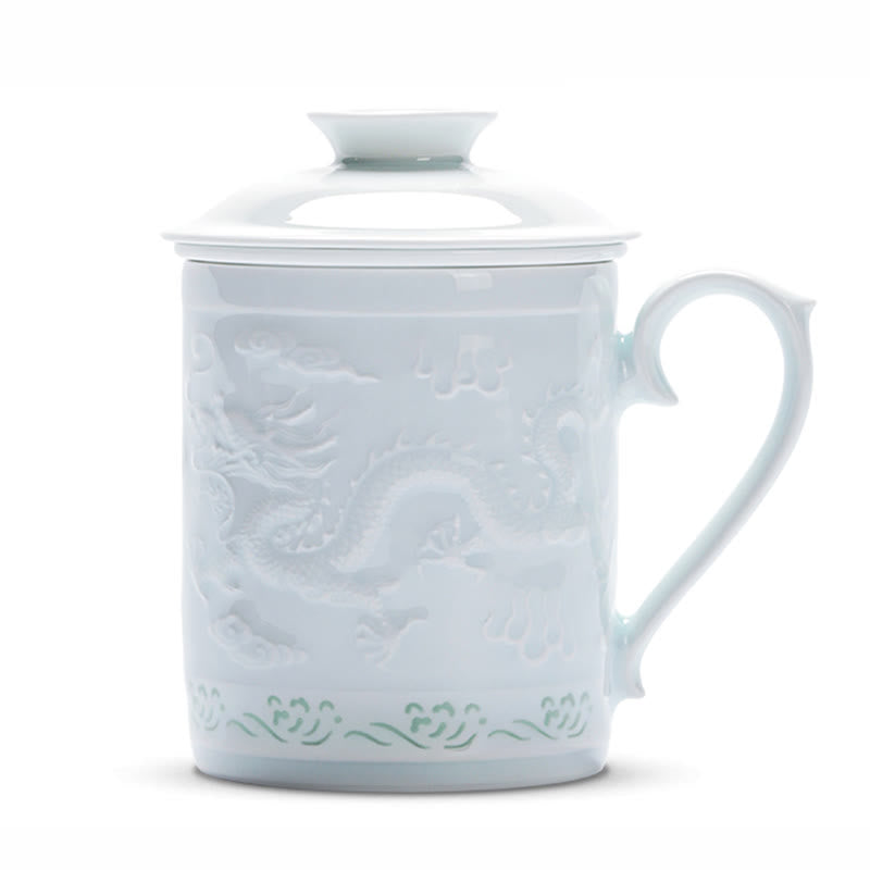 420ml Jingdezhen Porcelain Zen Tea Cup with Dragon Phoenix Design
