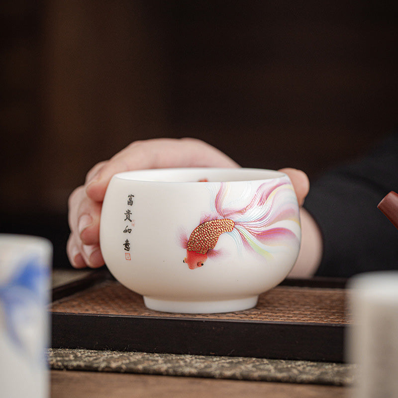Koi Fish Porcelain Teacup 150ml Ceramic Zen Decor