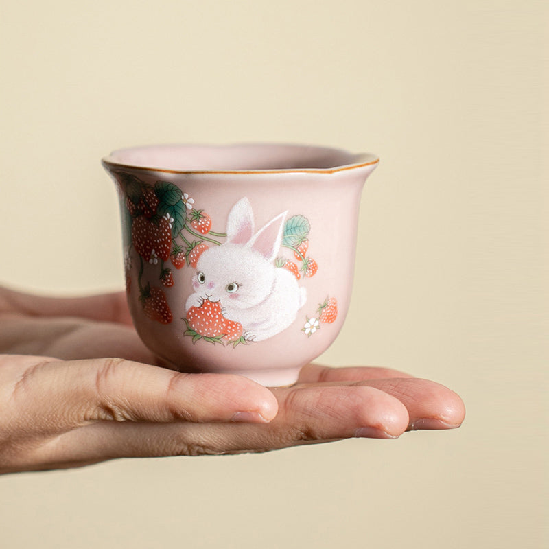 55ml Ceramic Strawberry Rabbit Teacup | Zen Decor Delight