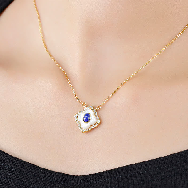 Sterling Silver Tridacna Lazurite Spiritual Necklace & Earrings Set