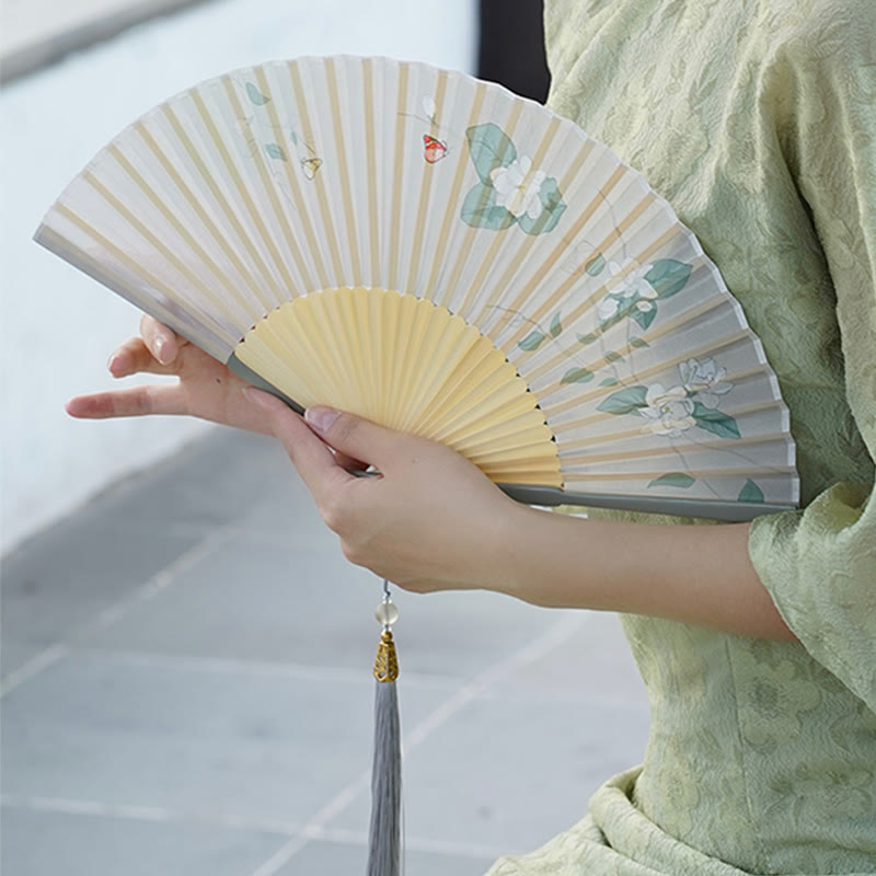 Chinese Folding Fan Jasmine Bamboo Handheld Fan 38cm