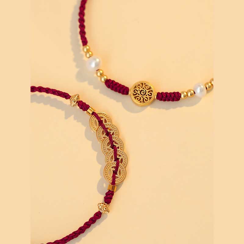 Copper Coin Red String Bracelet for Luck & Protection