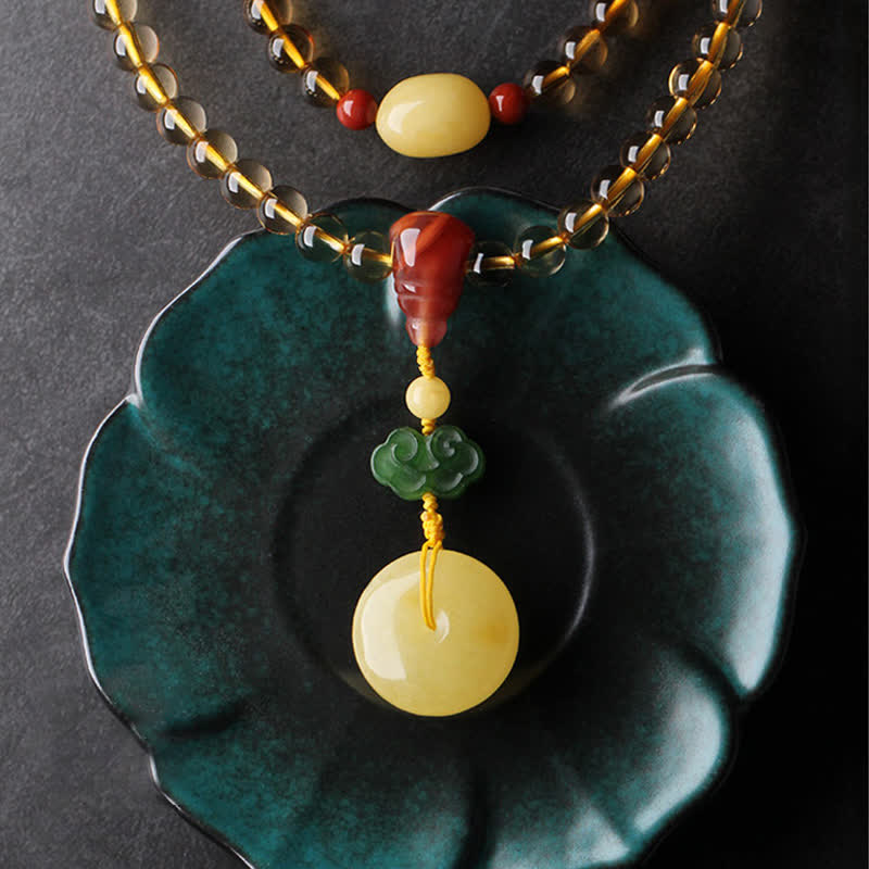 108 Bead Citrine and Amber Gemstone Mala Bracelet for Peace