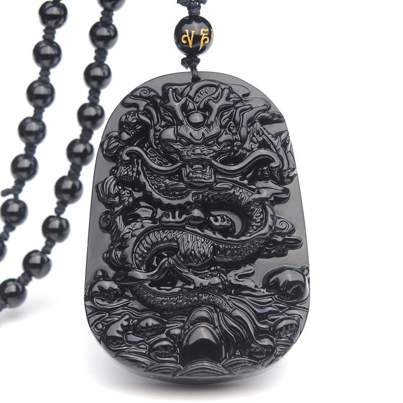 Black Obsidian Dragon Pendant Necklace for Fulfilment