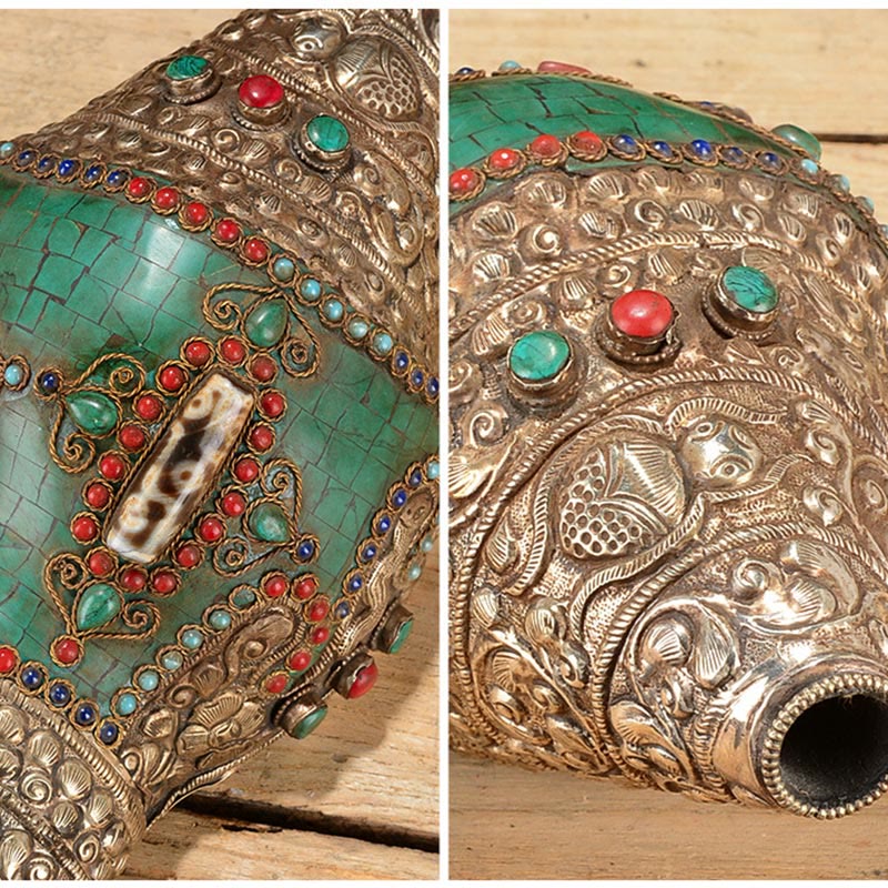 Tibetan Handmade Double Dorje Shankha Conch Decor 31x12cm