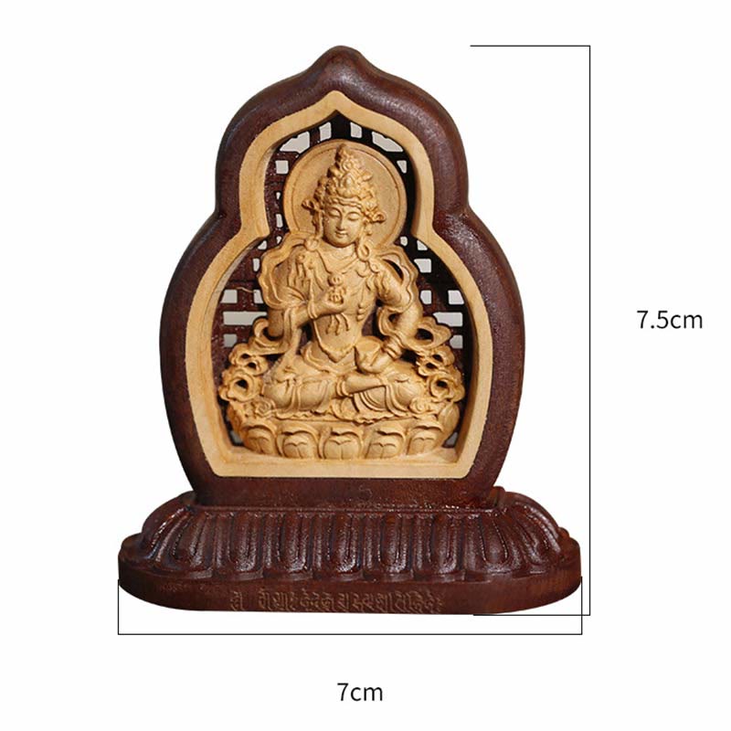 Wood Engraved Vajrasattva Buddha Statue 7x7.5cm Compassion