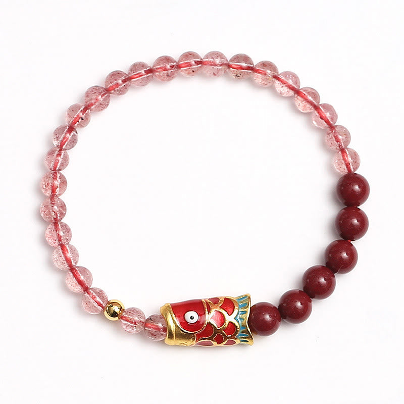 4mm Strawberry Quartz Lucky Koi Fish Healing Bracelet